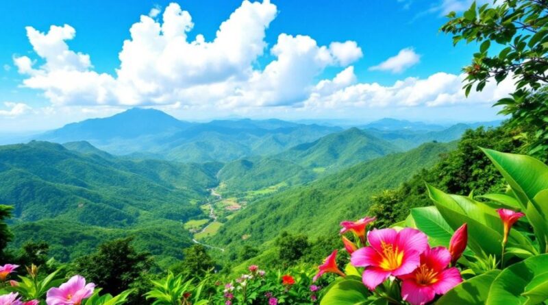 Lanskap alam indah Indonesia dengan bukit hijau.