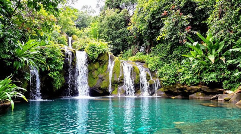 Tempat tersembunyi Bali dengan air terjun dan pepohonan hijau